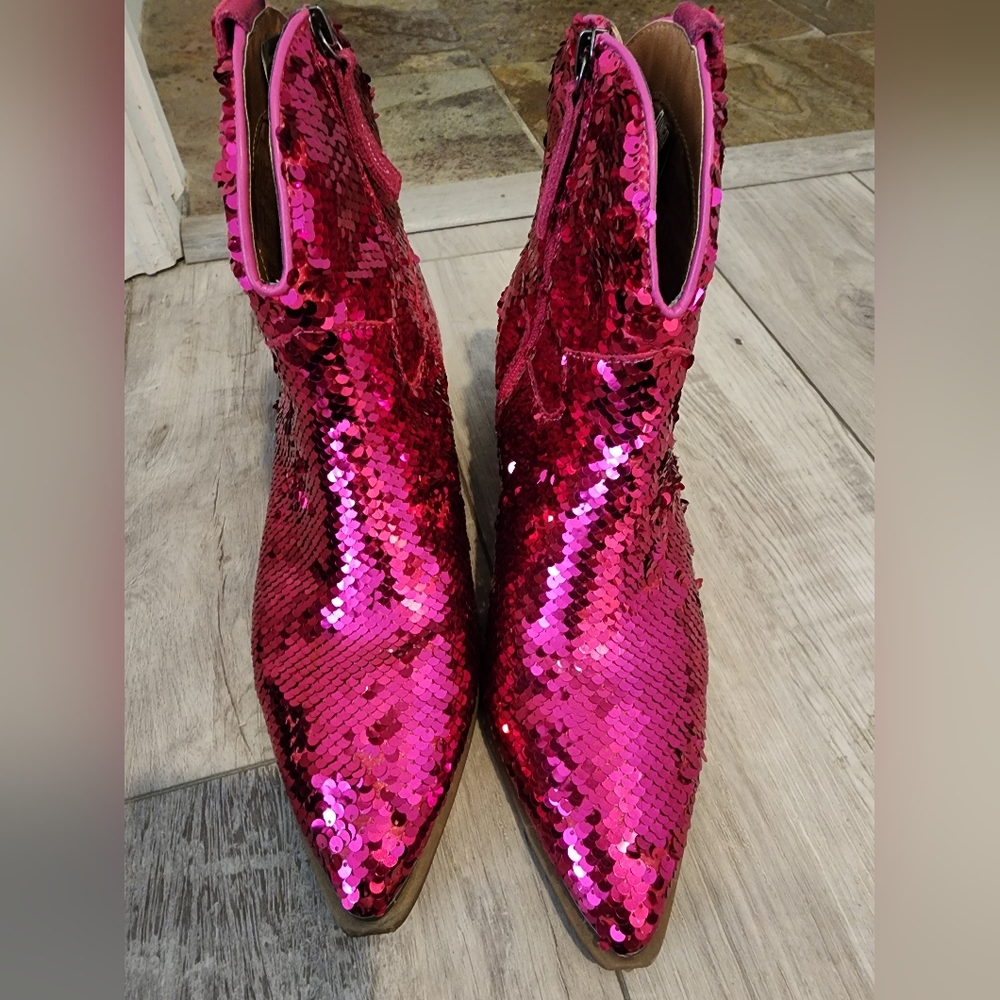 Dingo Hot Pink Sequin Ankle Boots 8.5 - Picture 4 of 10